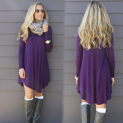 O-neck Long Sleeve Mini Woolen Dresses