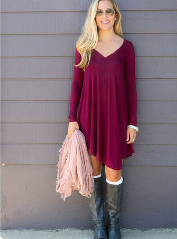 O-neck Long Sleeve Mini Woolen Dresses