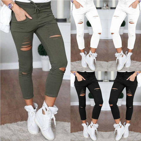 Womens Ladies Ripped Skinny Denim Jeans