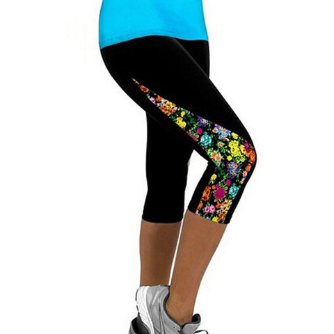 Women Leggings Capris Printed Black