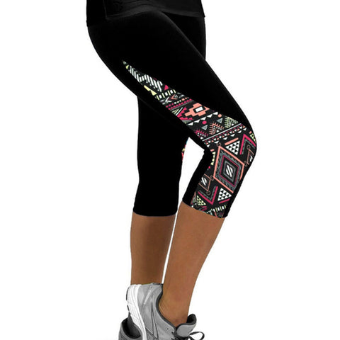 Women Leggings Capris Printed Black