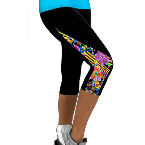 Women Leggings Capris Printed Black