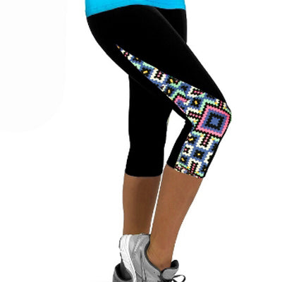 Women Leggings Capris Printed Black