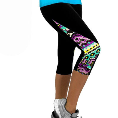 Women Leggings Capris Printed Black