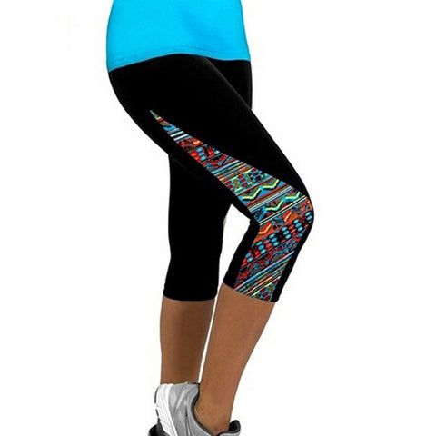 Women Leggings Capris Printed Black