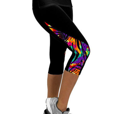 Women Leggings Capris Printed Black