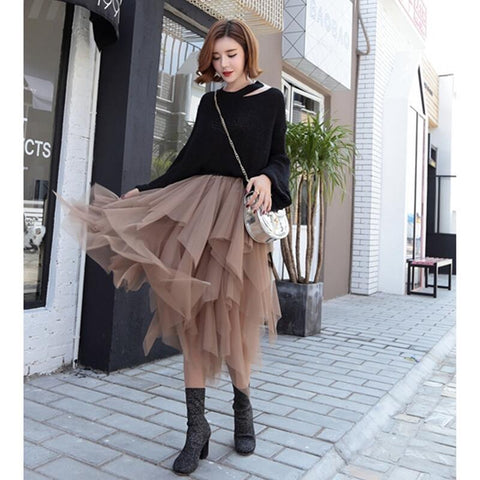 High Waist Long Tulle Skirt