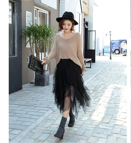 High Waist Long Tulle Skirt