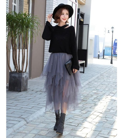 High Waist Long Tulle Skirt