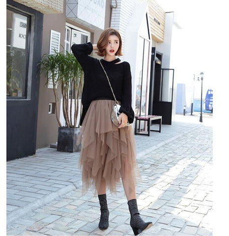 High Waist Long Tulle Skirt