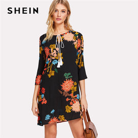 Tie Botanical Flower Print Dress