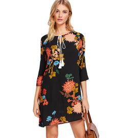 Tie Botanical Flower Print Dress