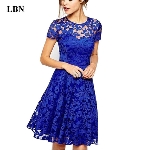 Women Elegant Sweet Hallow Out Lace Dress