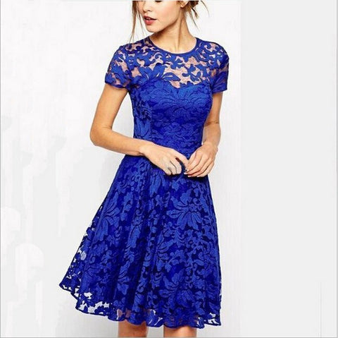 Women Elegant Sweet Hallow Out Lace Dress