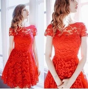 Women Elegant Sweet Hallow Out Lace Dress