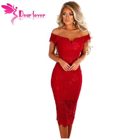 Elegant Women Navy Lace Bardot Midi Dress