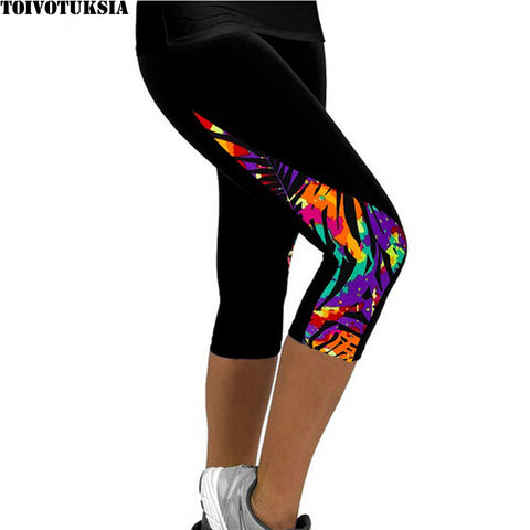 Women Leggings Capris Printed Black