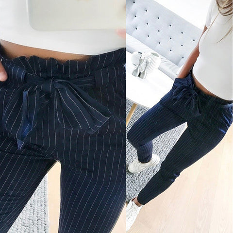 New Striped OL chiffon high waist harem pants