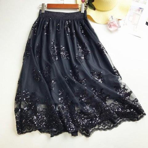 Sequins Lace Sexy Splicing High Waist Skirt