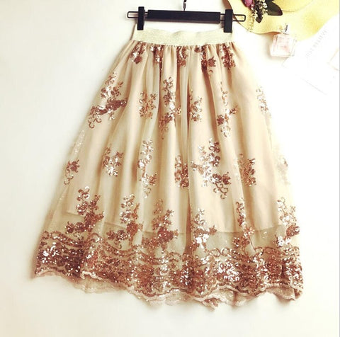 Sequins Lace Sexy Splicing High Waist Skirt