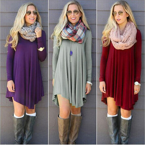 O-neck Long Sleeve Mini Woolen Dresses